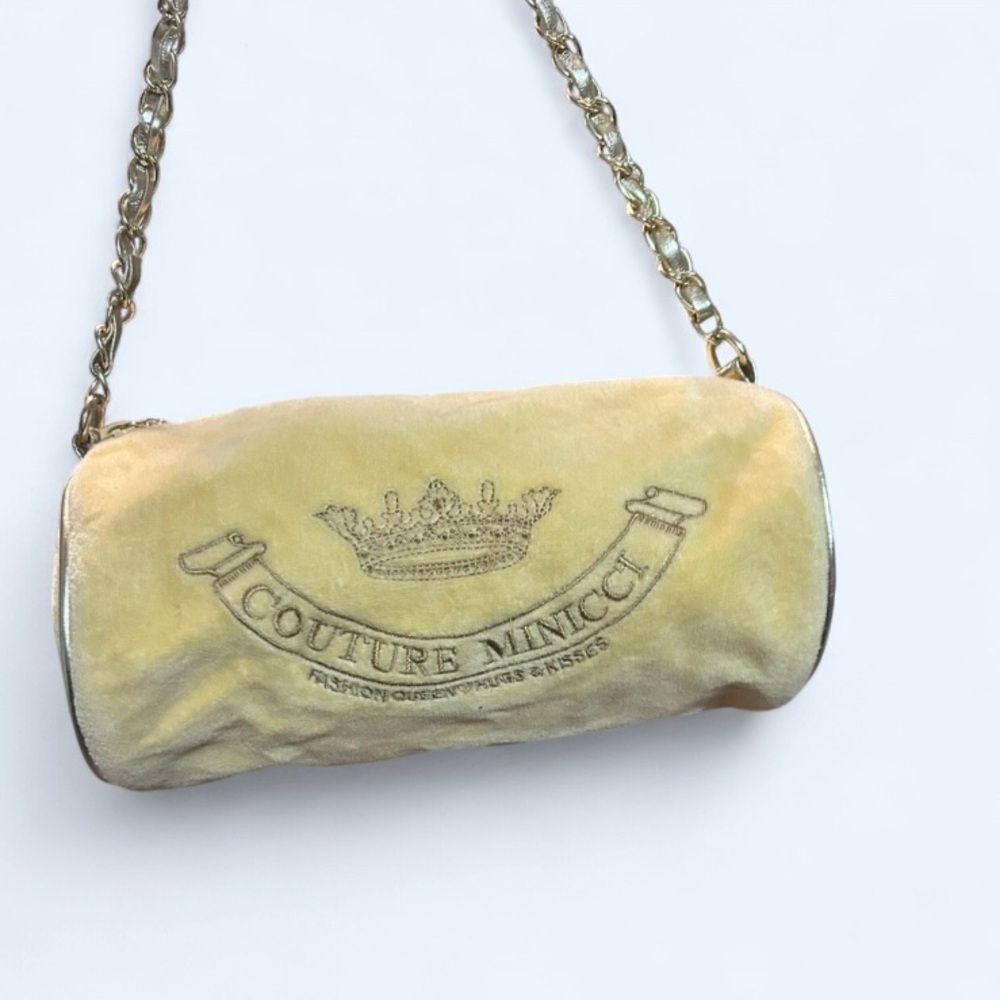 Vintage Couture Minicci Yellow Velour Barrel Shoulder Bag Y2K